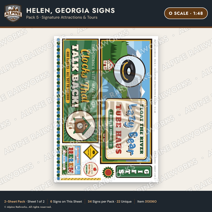 Alpine Railworks 31306O O Scale Helen GA Signs - Attractions & Tours