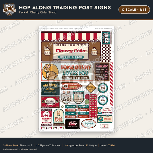 Alpine Railworks 30759O O Scale Roadside Signs - Trading Post