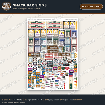 Alpine Railworks 30350HO HO Scale Snack Bar Signs