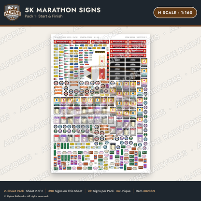 Alpine Railworks 30236N N Scale 5K Marathon Signs - Start & Finish