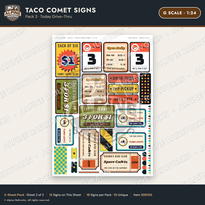 Alpine Railworks 30613G G Scale Fast Food Signs - Tacos