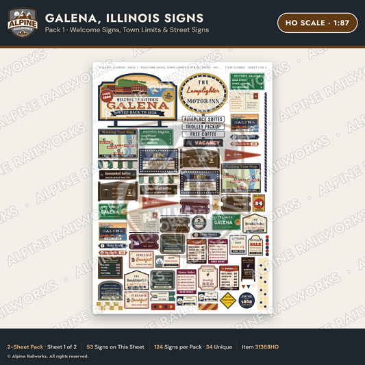 Alpine Railworks 31368HO HO Scale Galena IL Signs - Welcome Signs