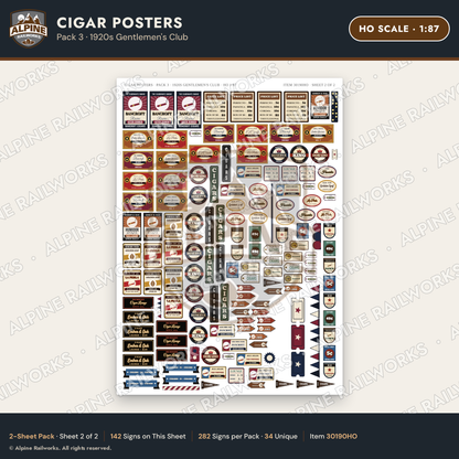 Alpine Railworks 30190HO HO Scale Cigar Posters - Gentlemen's Club