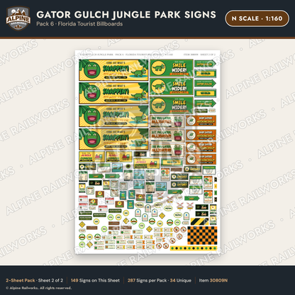 Alpine Railworks 30809N N Scale Roadside Signs - Alligator Park