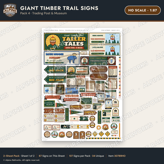 Alpine Railworks 30789HO HO Scale Roadside Signs - Lumberjack Redwoods