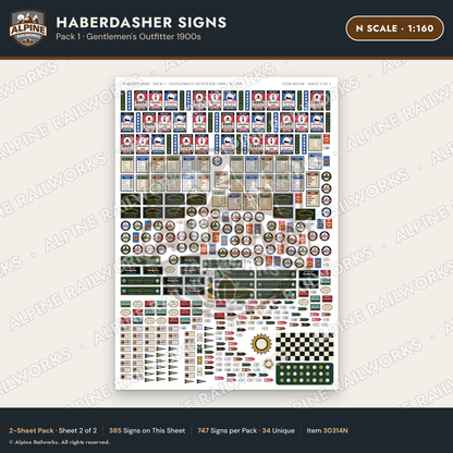 Alpine Railworks 30314N N Scale Haberdasher Signs