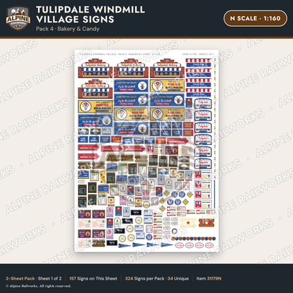 Alpine Railworks 31179N N Scale Roadside Signs - Windmill Village