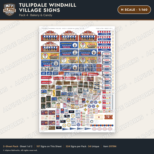 Alpine Railworks 31179N N Scale Roadside Signs - Windmill Village