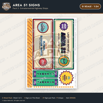 Alpine Railworks 30142G G Scale Area 51 Signs