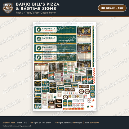Alpine Railworks 30652HO HO Scale Restaurant Signs - Pizza Parlor