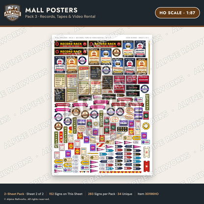 Alpine Railworks 30196HO HO Scale Mall Posters - Records & Tapes