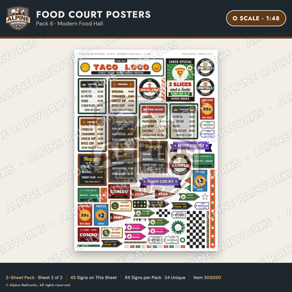 Alpine Railworks 30205O O Scale Food Court Posters - Modern Food Hall