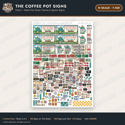Alpine Railworks 30888N N Scale Roadside Signs - Coffee Pot Diner