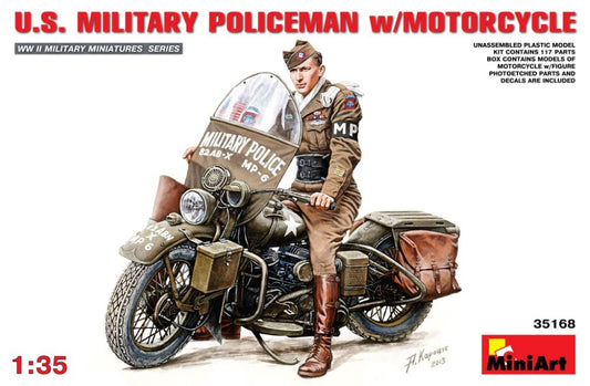 Miniart Models 35168 1/35 WWII US Military Policeman w/Motorcycle