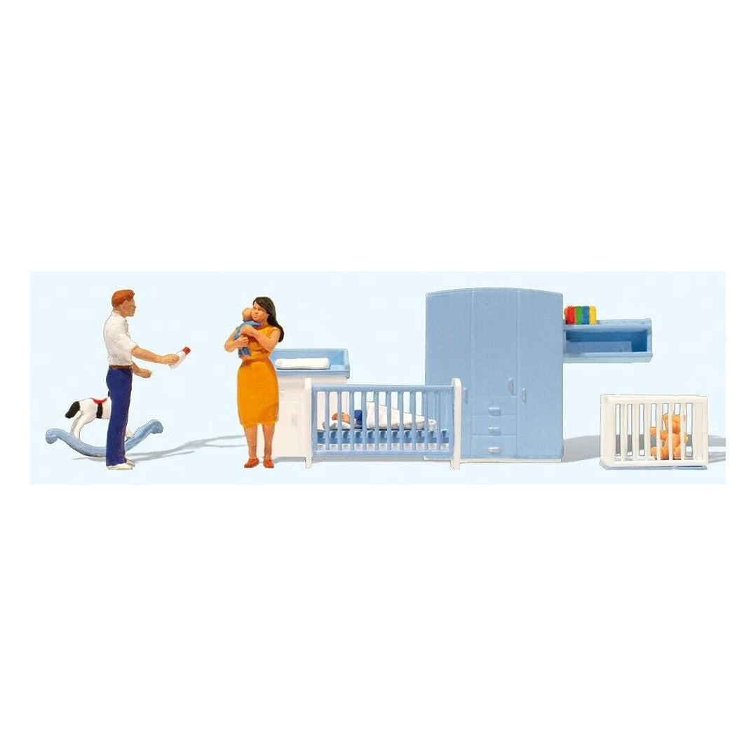 preiser 10779 ho scale in the childrens room 3 figures crib