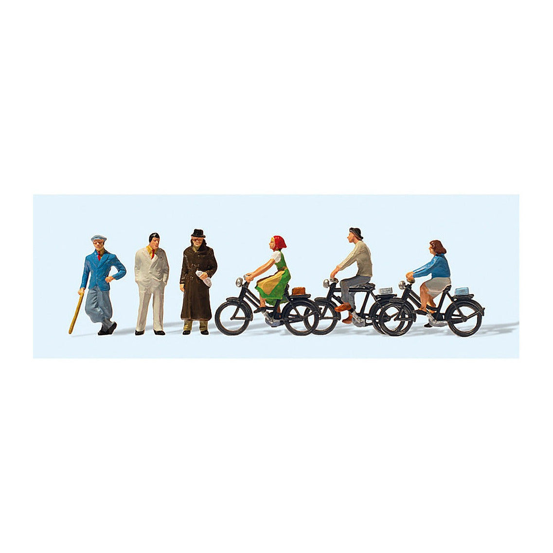 preiser 12484 ho scale passers by and cyclists 1936 3 standing and 3