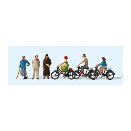 preiser 12484 ho scale passers by and cyclists 1936 3 standing and 3