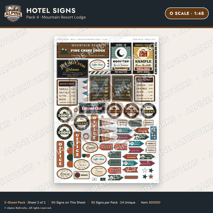 Alpine Railworks 30125O O Scale Hotel Signs - Mountain Resort Lodge