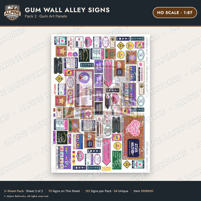 Alpine Railworks 31081HO HO Scale Roadside Signs - Bubblegum Alley