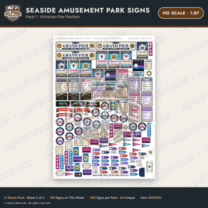 Alpine Railworks 30212HO HO Scale Seaside Amusement Park Signs