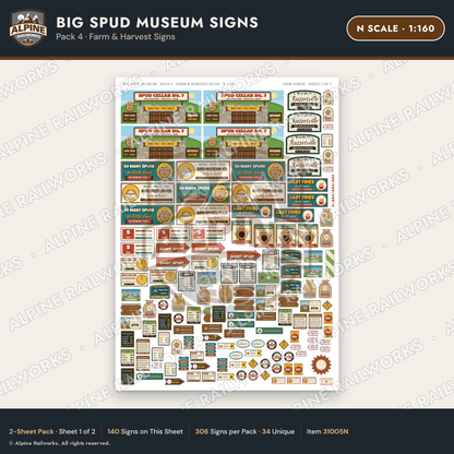 Alpine Railworks 31005N N Scale Roadside Signs - Potato Museum