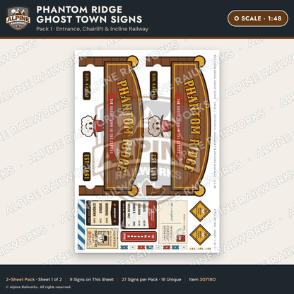 Alpine Railworks 30718O O Scale Roadside Signs - Mountain Ghost Town