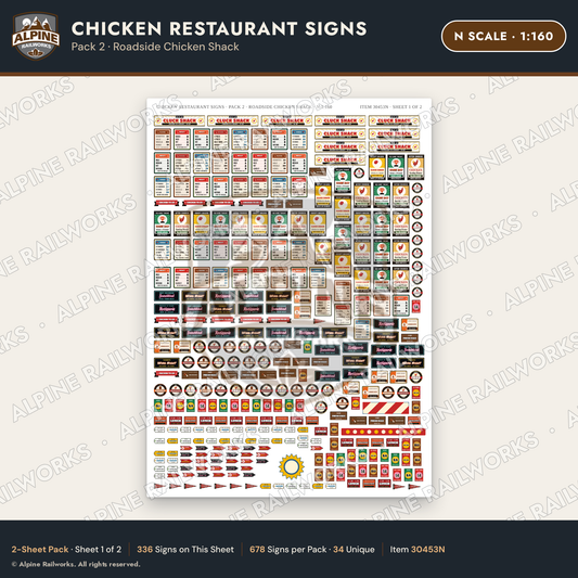 Alpine Railworks 30453N N Scale Chicken Restaurant Signs