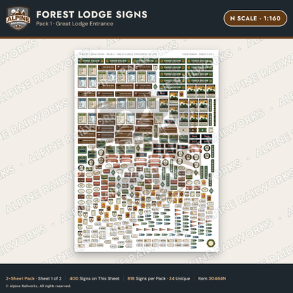 Alpine Railworks 30464N N Scale Forest Lodge Signs