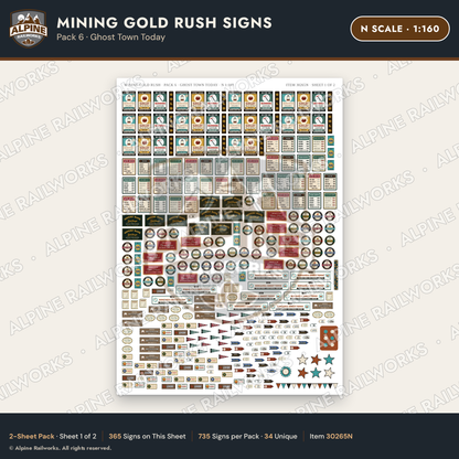 Alpine Railworks 30265N N Scale Mining Gold Rush Signs