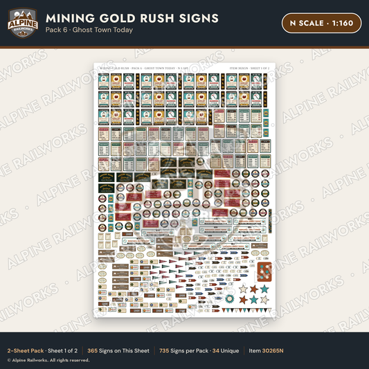 Alpine Railworks 30265N N Scale Mining Gold Rush Signs