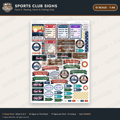 Alpine Railworks 30462O O Scale Sports Club Signs - Rowing & Yacht