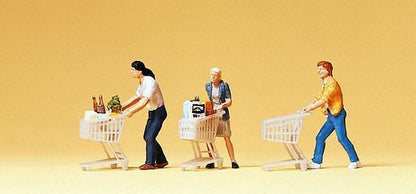 Preiser 10488 HO Scale Pedestrians People w/Grocery Carts pkg(3) - 3