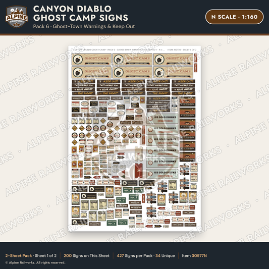 Alpine Railworks 30577N N Scale Roadside Signs - Desert Ghost Town