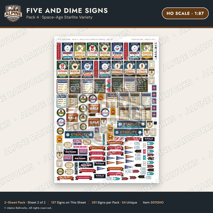 Alpine Railworks 30113HO HO Scale Five and Dime Signs