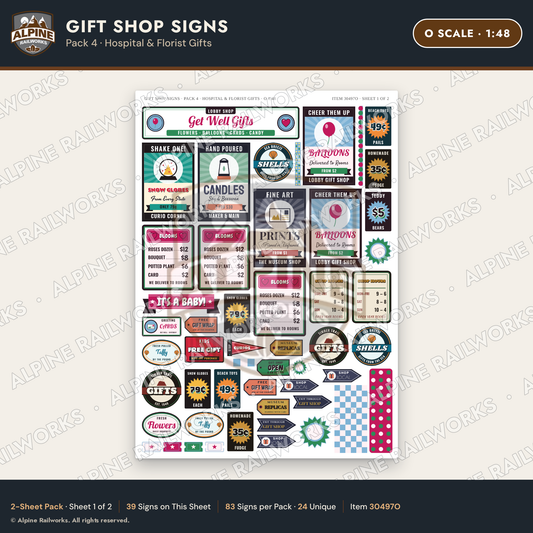 Alpine Railworks 30497O O Scale Gift Shop Signs - Hospital