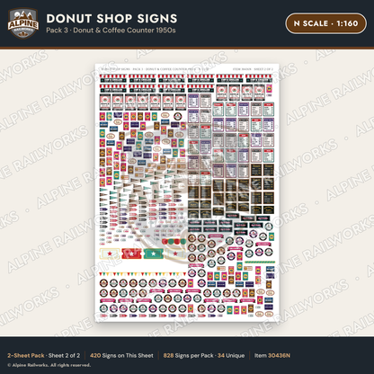 Alpine Railworks 30436N N Scale Donut Shop Signs - Donut