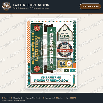Alpine Railworks 30697G G Scale Lake Resort Signs - Postcards
