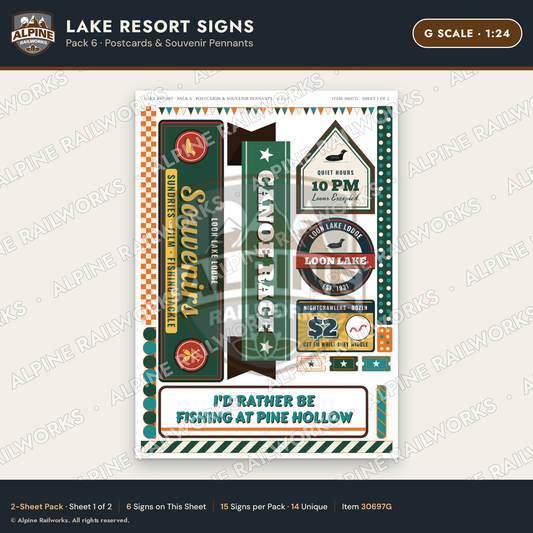 Alpine Railworks 30697G G Scale Lake Resort Signs - Postcards