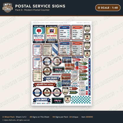 Alpine Railworks 30301O O Scale Postal Service Signs