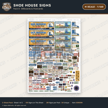 Alpine Railworks 30905N N Scale Roadside Attraction Signs - Shoe House