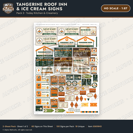 Alpine Railworks 30619HO HO Scale Restaurant Signs - Orange Roof Diner