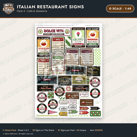 Alpine Railworks 30401O O Scale Italian Restaurant Signs - Cafe
