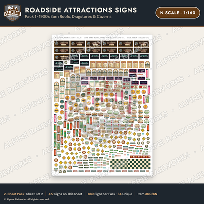 Alpine Railworks 30086N N Scale Roadside Attractions Signs