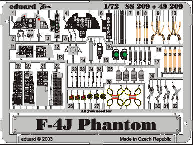 Eduard SS209 1/72 F-4J Phantom Photo Etch Interior Detail Set