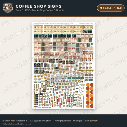 Alpine Railworks 30096N N Scale Coffee Shop Signs - Truck-Stop Coffee