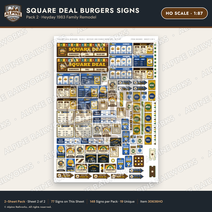Alpine Railworks 30636HO HO Scale Fast Food Signs - Square Burgers