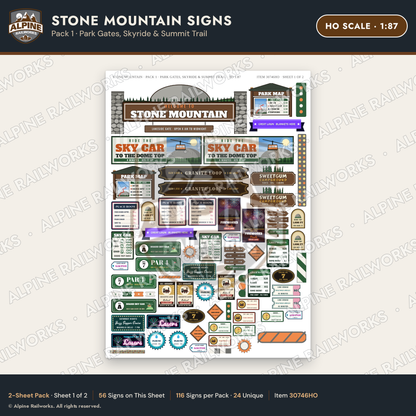 Alpine Railworks 30746HO HO Scale Tourist Signs - Stone Mountain