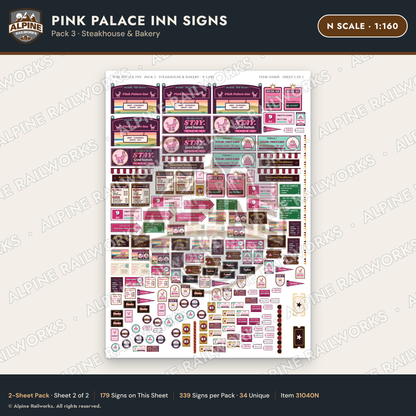 Alpine Railworks 31040N N Scale Roadside Signs - Pink Themed Motel
