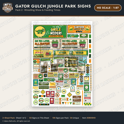 Alpine Railworks 30805HO HO Scale Roadside Signs - Alligator Park