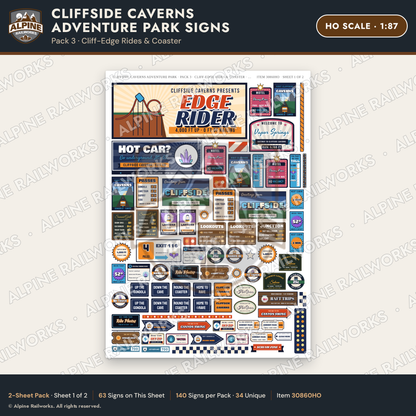 Alpine Railworks 30860HO HO Scale Roadside Signs - Cave Adventure Park